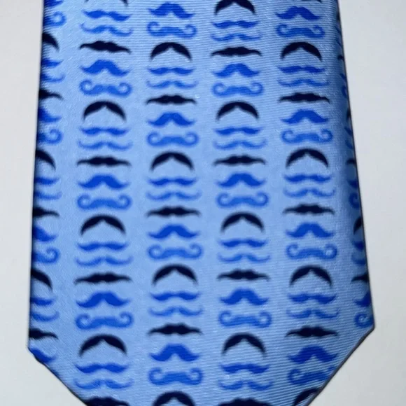 👔EUC Tailorbyrd Men’s Tie - Blue with Mini Mustaches - Picture 2 of 6